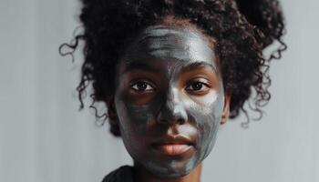 Jeune africain américain femme souriant, Frais peau exfolié généré par ai photo