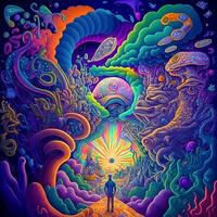 une La peinture représentant le expérience de un LSD voyage psychédélique ai généré photo