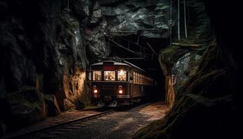 vieux façonné câble voiture illumine foncé Montagne nuit généré par ai photo