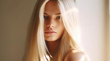 blond cheveux magnifique modèle. illustration ai génératif photo