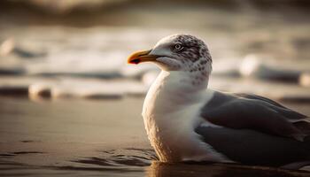 proche en haut de mouette le bec, plume, et œil généré par ai photo