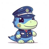 police crocodile bébé dessin animé conception. mignonne crocodile bébé police dessin animé illustration sur une blanc Contexte. crocodile portant police combinaisons. coloré police crocodile dessin animé. ai généré. photo