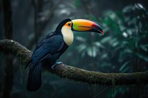 toucan dans le pluie forêt, Bornéo, une toucan séance sur une branche dans le jungle, ai généré photo