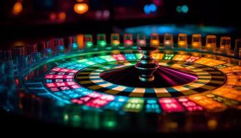 filage roulette roue apporte la chance et amusement à casino nuit généré par ai photo