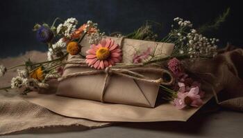 Frais bouquet de Jaune fleurs sur rustique en bois table décoration généré par ai photo