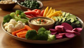 Frais végétarien salade avec brocoli, carotte, tomate, et Avocat généré par ai photo