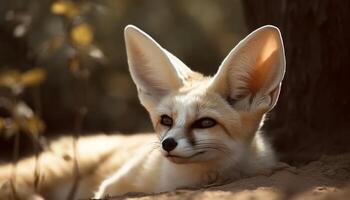 Renard mensonge dans le désert sauvage animal la nature scène généré par ai photo