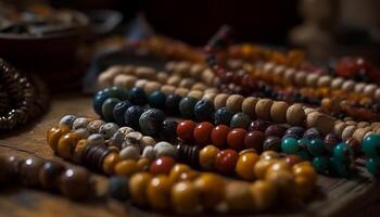 multi coloré perle Collier collection, une souvenir de indigène des cultures généré par ai photo