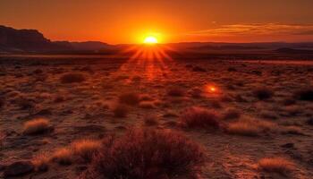 majestueux Montagne intervalle rétro-éclairé par tranquille coucher de soleil, une région sauvage aventure généré par ai photo