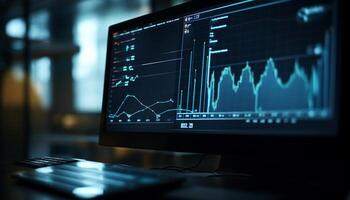 numérique graphique en cours d'analyse soins de santé croissance, illuminé par embrasé ordinateur moniteur généré par ai photo
