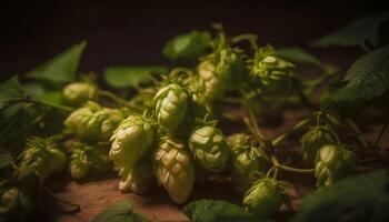 Frais biologique légume, mûr fruit, et herbe sur rustique table généré par ai photo