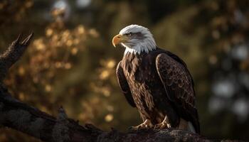 majestueux chauve Aigle se percher sur hiver branche génératif ai photo