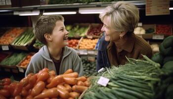 famille choisir Frais biologique produire à supermarché génératif ai photo