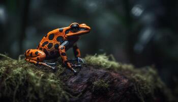 Pointé crapaud séance dans humide tropical forêt génératif ai photo