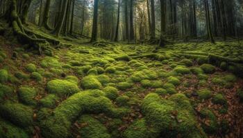 tranquille forêt paysage, vert croissance et beauté généré par ai photo