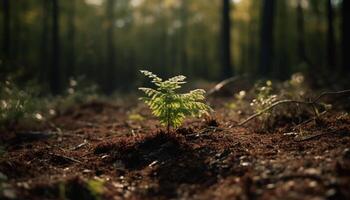 Frais vert feuilles grandir sur grand arbre généré par ai photo