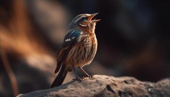 petit oiseau chanteur se percher sur bifurquer, en chantant gentiment généré par ai photo