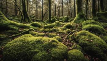 tranquille scène de vert forêt et Montagne généré par ai photo