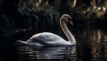 majestueux cygne reflète Naturel beauté dans tranquille étang généré par ai photo