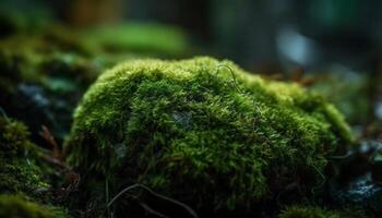 Frais vert feuilles sur humide forêt sol généré par ai photo