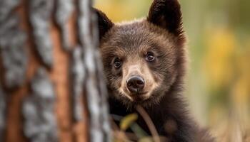 mignonne chiot séance dans herbe, à la recherche alerte généré par ai photo