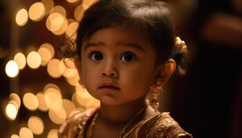 mignonne enfant portrait à la recherche à caméra souriant Heureusement généré par ai photo