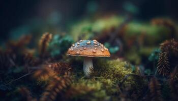 Frais mouche agaric champignon casquette Pointé en plein air généré par ai photo