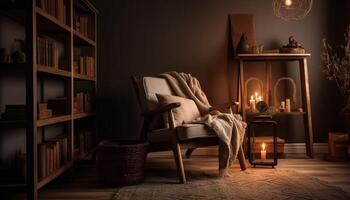 confortable chambre avec moderne élégance et rustique beauté généré par ai photo