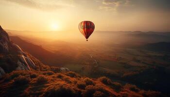 en volant haute dans une multi coloré chaud air ballon généré par ai photo