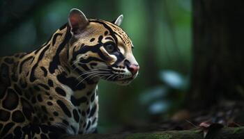 majestueux Bengale tigre en regardant, en marchant dans forêt généré par ai photo