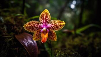 exotique orchidée fleur dans tranquille forêt tropicale environnement généré par ai photo