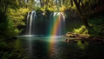 tranquille scène de écoulement l'eau dans forêt généré par ai photo