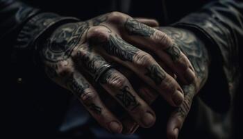 main en portant tatouage vitrines individualité et la créativité généré par ai photo