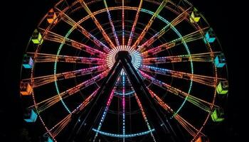 filage roue de joie, carnaval vibrant lumières généré par ai photo