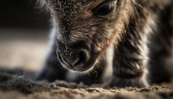 duveteux chèvre à la recherche à caméra dans pâturage généré par ai photo