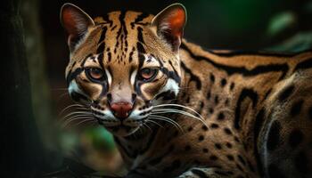 majestueux tigre en regardant, beauté dans la nature tranquillité généré par ai photo