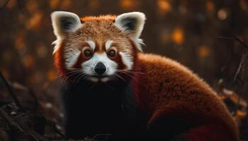 duveteux maki séance dans arbre, à la recherche mignonne généré par ai photo