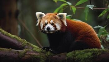 mignonne chiot séance dans herbe, à la recherche en haut généré par ai photo