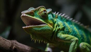gecko sur bifurquer, Balance et yeux hypnotiser généré par ai photo