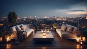 luxe appartement avec panoramique ville horizon vue généré par ai photo