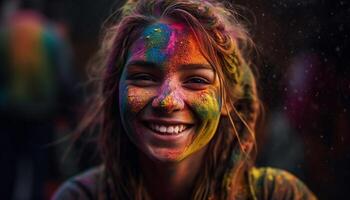 Jeune adultes prendre plaisir traditionnel festival, souriant joyeusement en plein air généré par ai photo