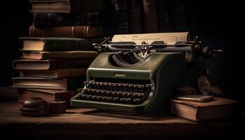 antique machine à écrire sur en bois bureau raconte histoires généré par ai photo