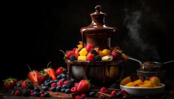 une rustique bol de mixte baie dessert sur en bois table généré par ai photo