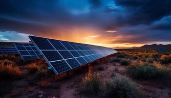 lever du soleil plus de moderne vent ferme génère durable électricité pour industrie généré par ai photo
