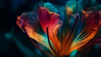 abstrait macro fleur dans vibrant couleurs sur embrasé tropical toile de fond généré par ai photo