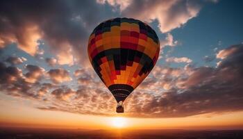 chaud air ballon aventure, en volant haute en haut dans la nature beauté généré par ai photo