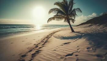 tropical paume arbre se balance dans le chaleur de Caraïbes paradis généré par ai photo