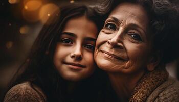 multi génération famille embrassement dans joyeux unité, l'amour et se soucier généré par ai photo