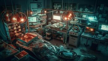 à l'intérieur le laboratoire, moderne La technologie illumine le compétence de industrie généré par ai photo