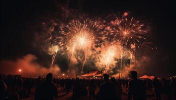 vibrant couleurs enflammer le nuit ciel dans une fête un événement généré par ai photo